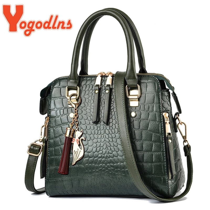 Luxury Crocodile Pattern Handbag Women Winter Leather