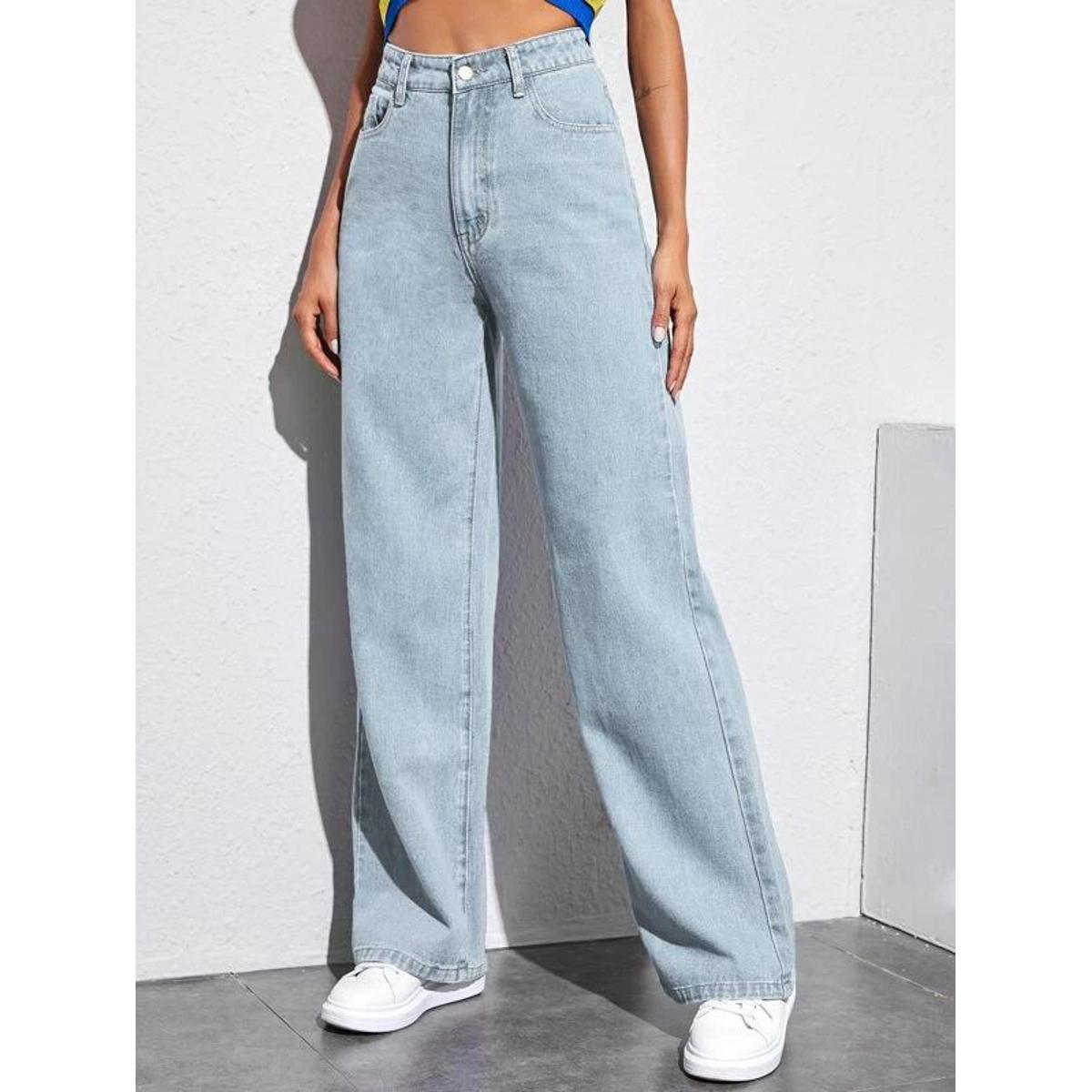 Women Ice Blue Wide Leg High Waist Denim Jeans | Export Quality | ZRANZIE