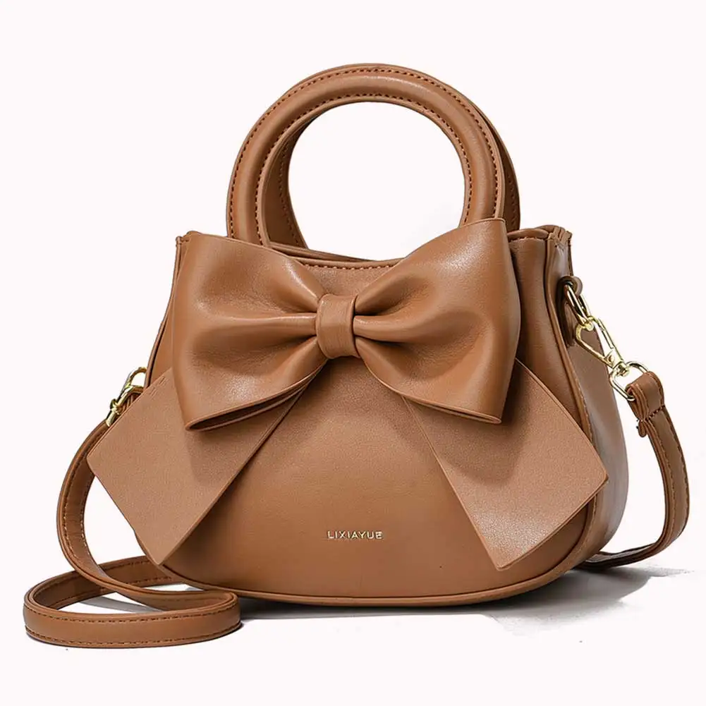 Chic Bow Knot PU Leather Small Handbag, Designer Shoulder Clutch Purse