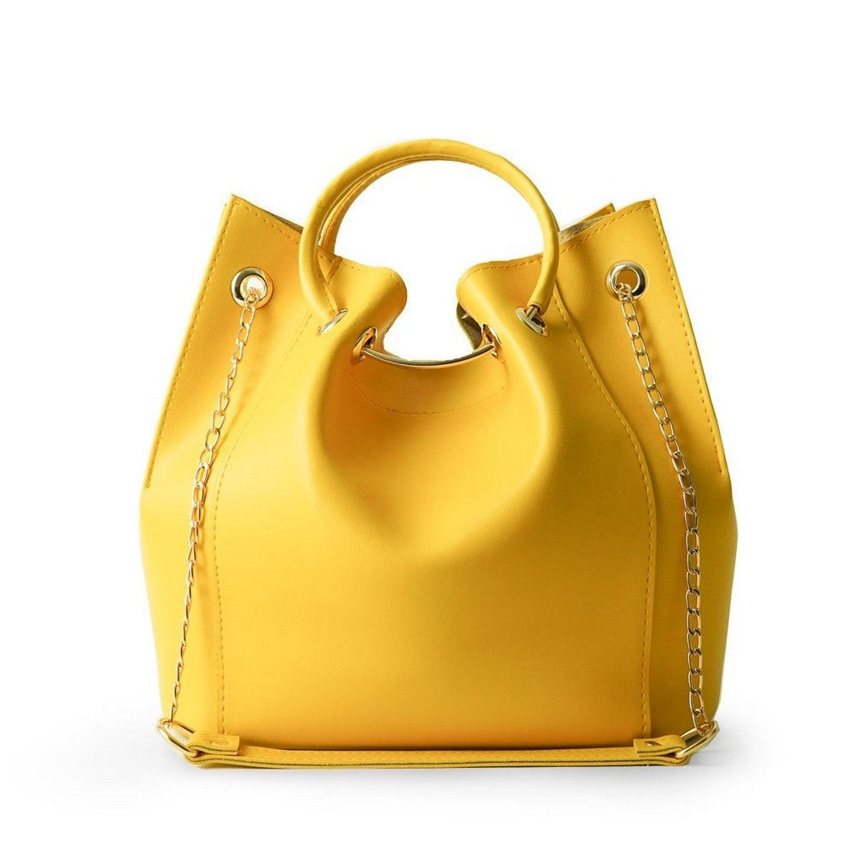 Yellow Concave Large Capacity double compartment  Vegan Leather Hand bag