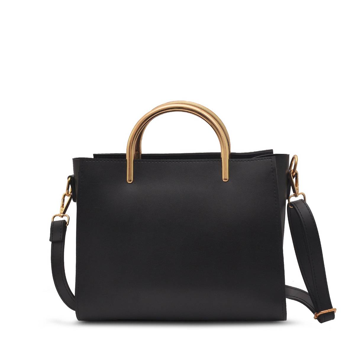 Black Color Adjustable Strap Gold Handle Sofia Handbag and Shoulderbag