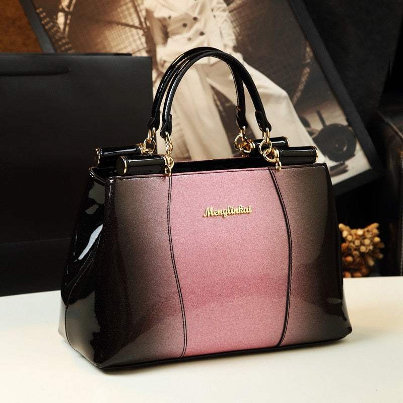 New Fashion Gradient Women Handbags European Design Patent Leather