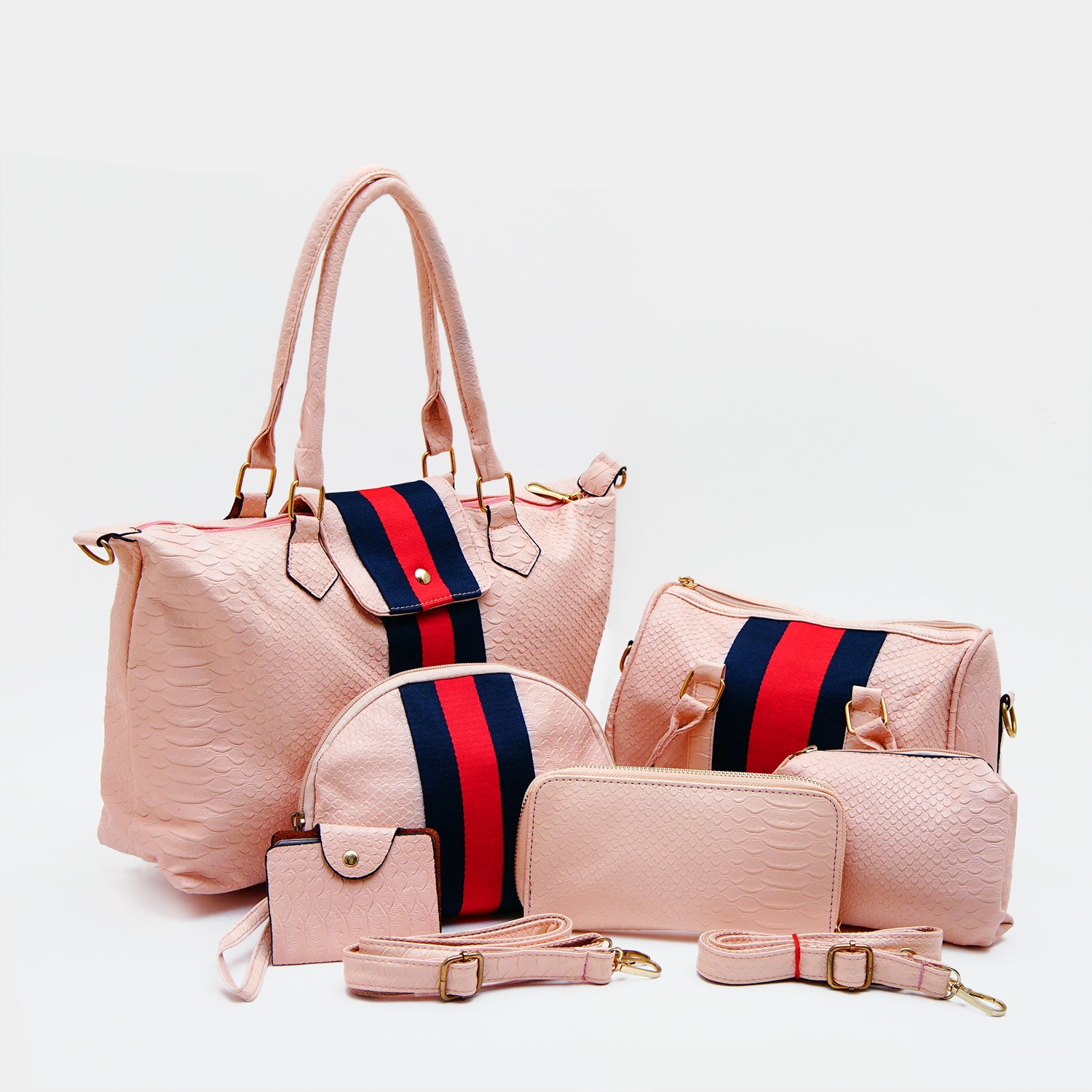 6 Pcs Croc Pattern Leather Hand Bag Set With Multi Lining