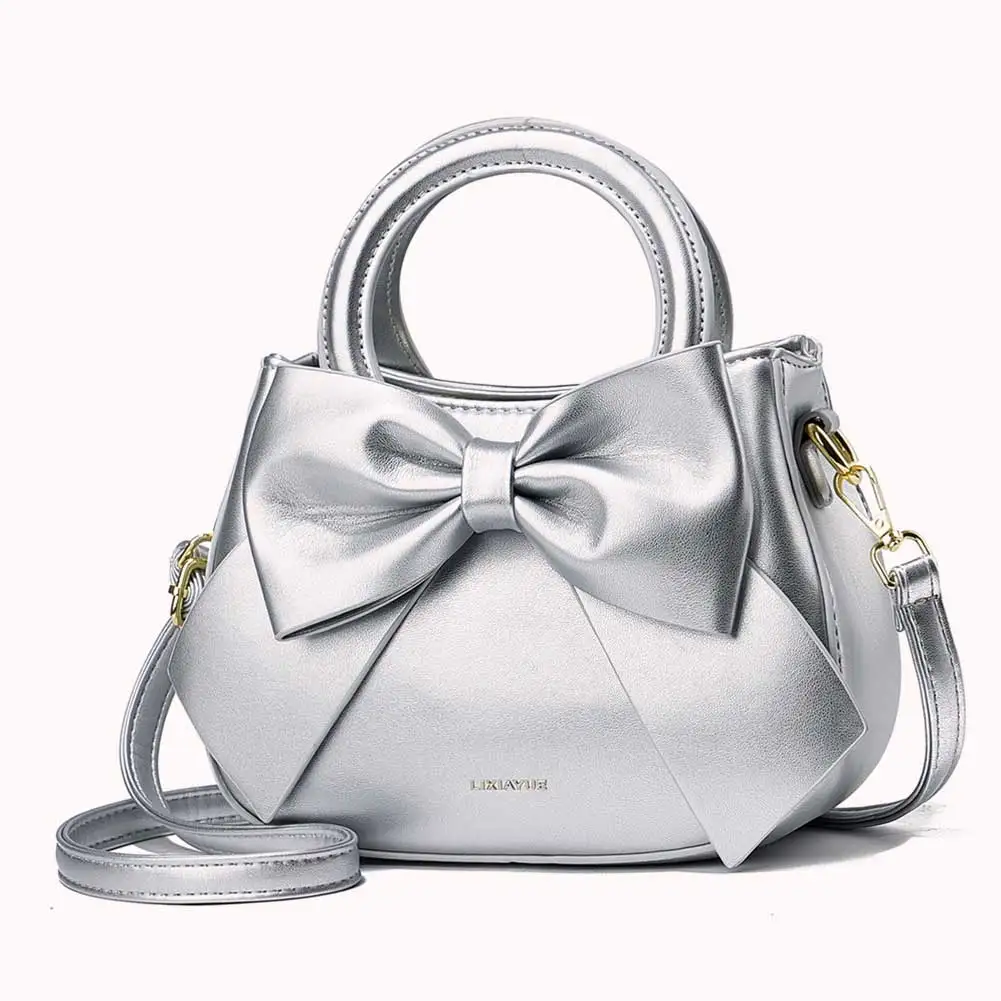 Chic Bow Knot PU Leather Small Handbag, Designer Shoulder Clutch Purse