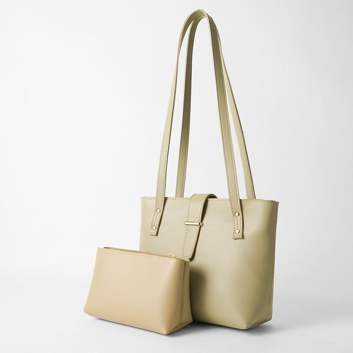 Beige Zarqa Large Capacity Vegan Leather Hand bags