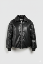 PADDED FAUX LEATHER BOMBER JACKET