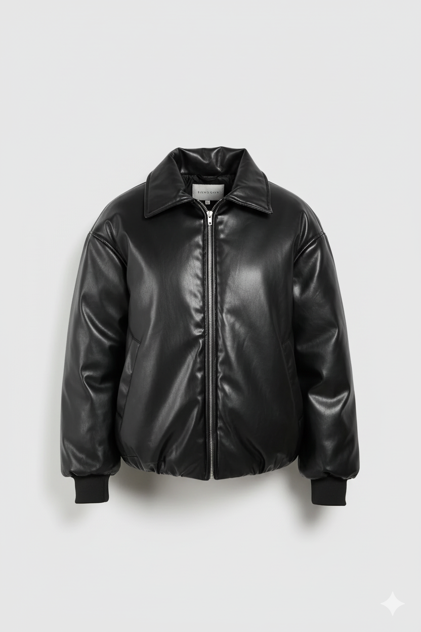 PADDED FAUX LEATHER BOMBER JACKET