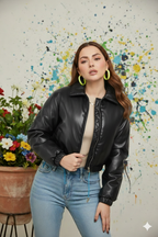 PADDED FAUX LEATHER BOMBER JACKET