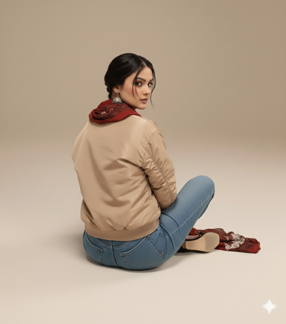 RUCHED DETAIL OVERSIZED BOMBER JACKET
