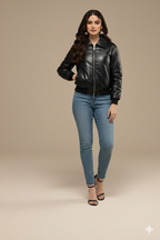 PADDED FAUX LEATHER BOMBER JACKET