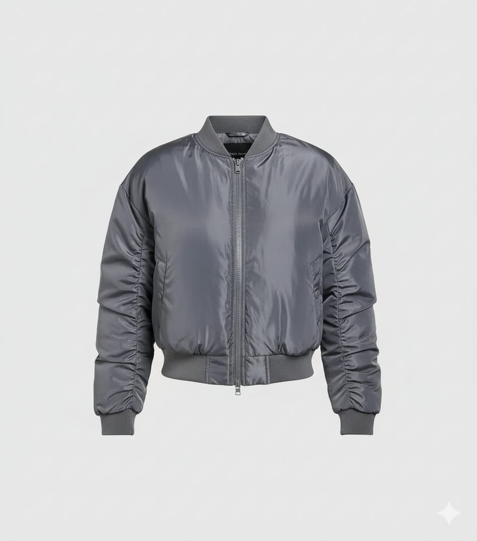 RUCHED DETAIL OVERSIZED BOMBER JACKET