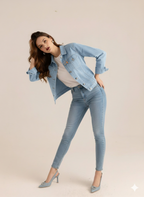 Regular Fit Sky Blue Denim Jacket for girls