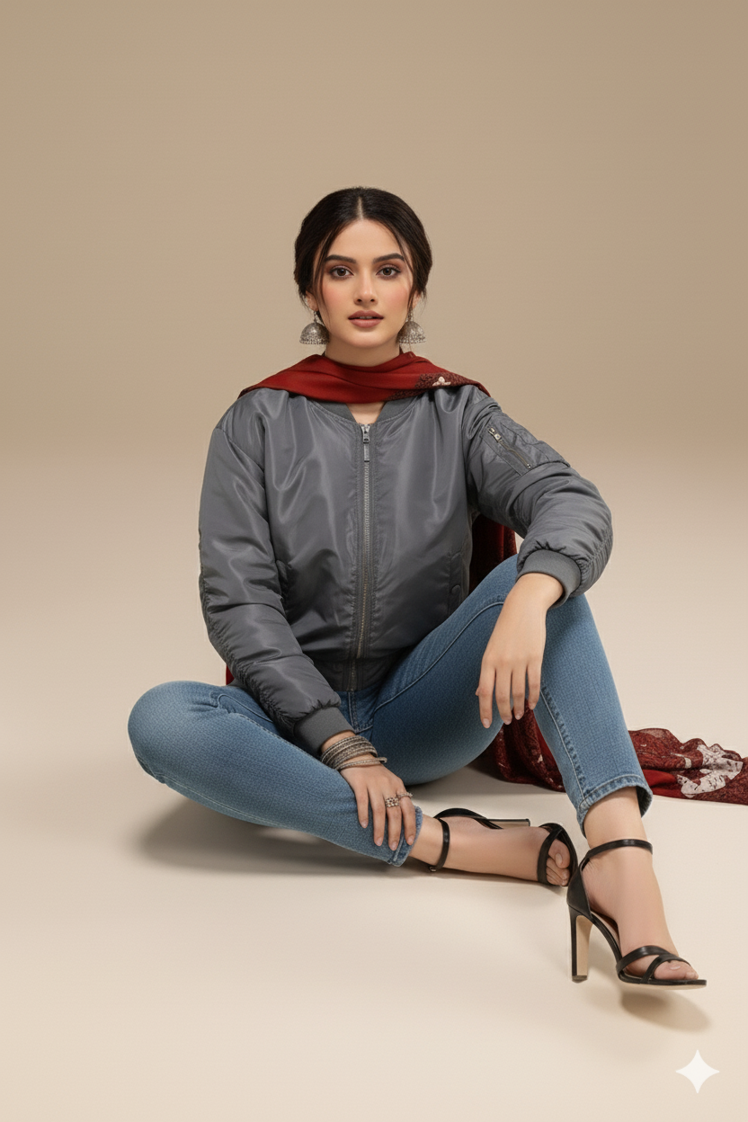 RUCHED DETAIL OVERSIZED BOMBER JACKET