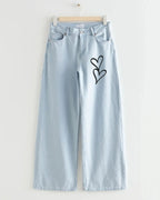 Women's High Waist Wide Leg Jeans with Heart Print – Cute & Trendy  Denim Pants for Girls & Women"