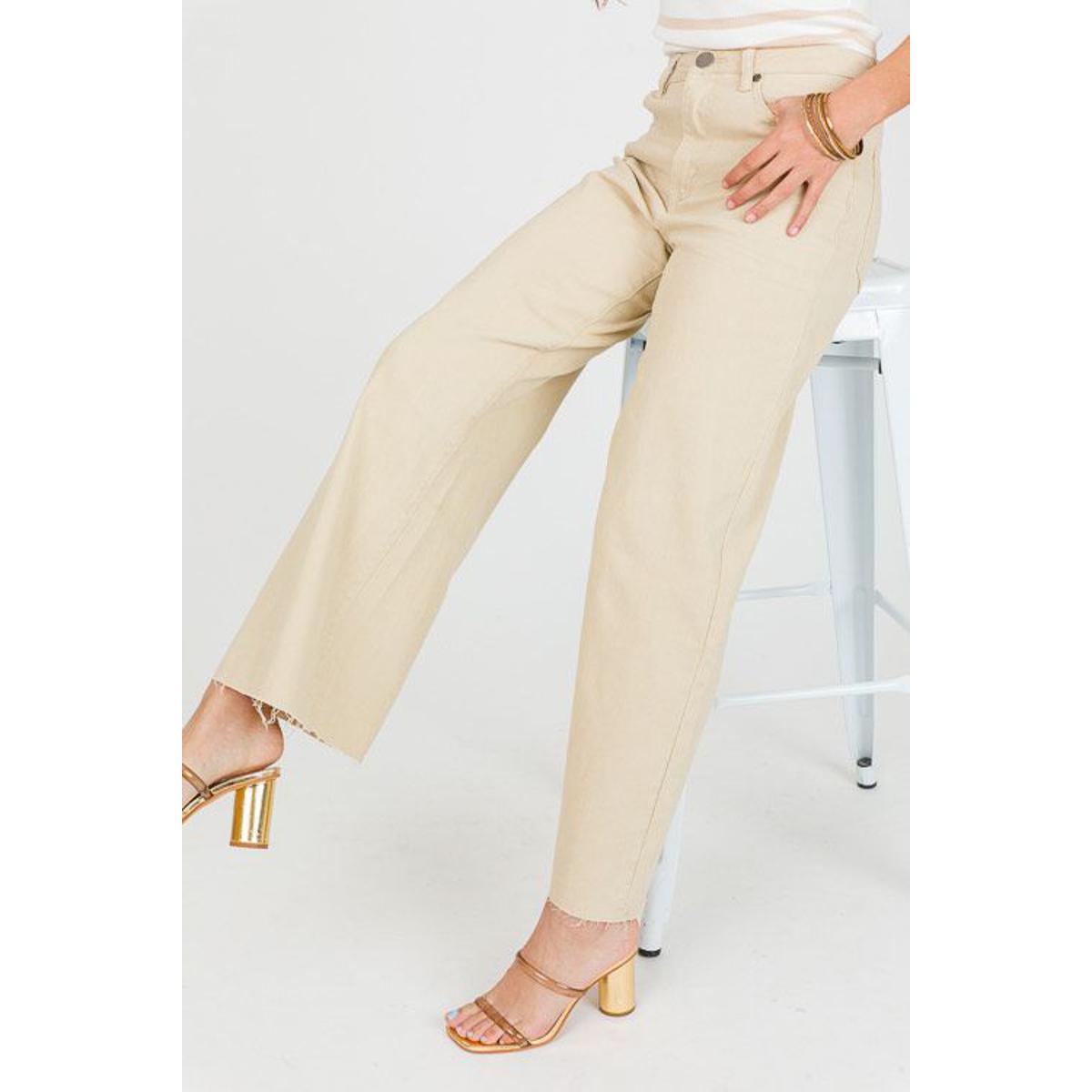 Beige Wide Leg High Waist Calf Lenght Denim Jeans | Export Quality | ZRANZIE