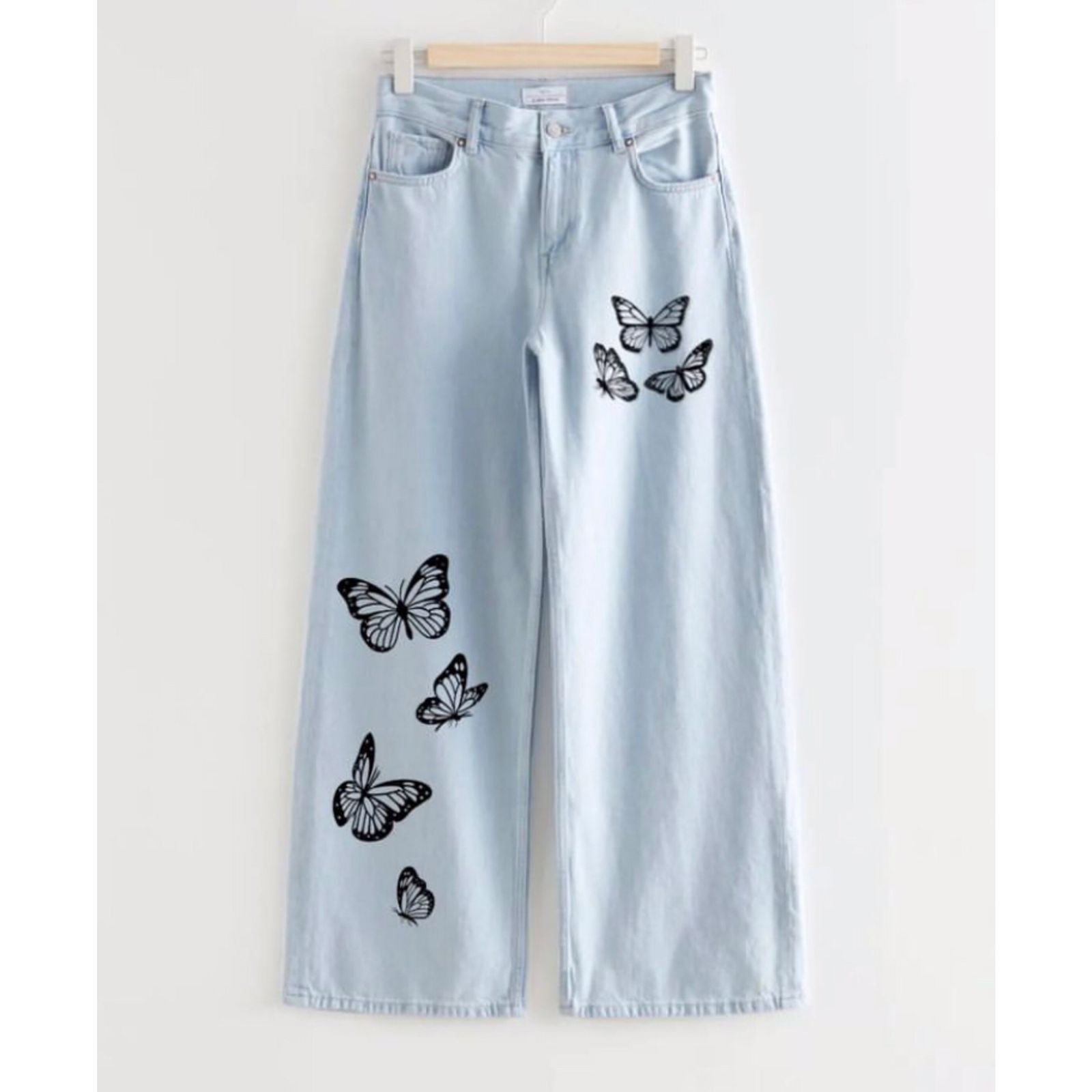 Ice Blue Highwaist Printed Wide Leg Jeans for Women - Trendy Denim Pant for Casual and Outdoor Wear